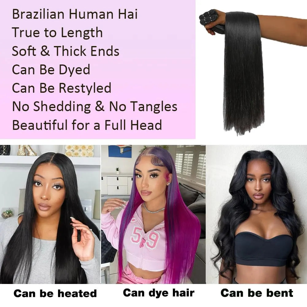 13A Human Hair Bundles Straight Human Hair Unprocessed Brazilian Hair 3 Bundles Quick Weave Natural Black